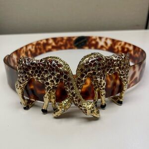 Gay Boyer  Vintage Tortoiseshell Belt with Gold Giraffe Buckles